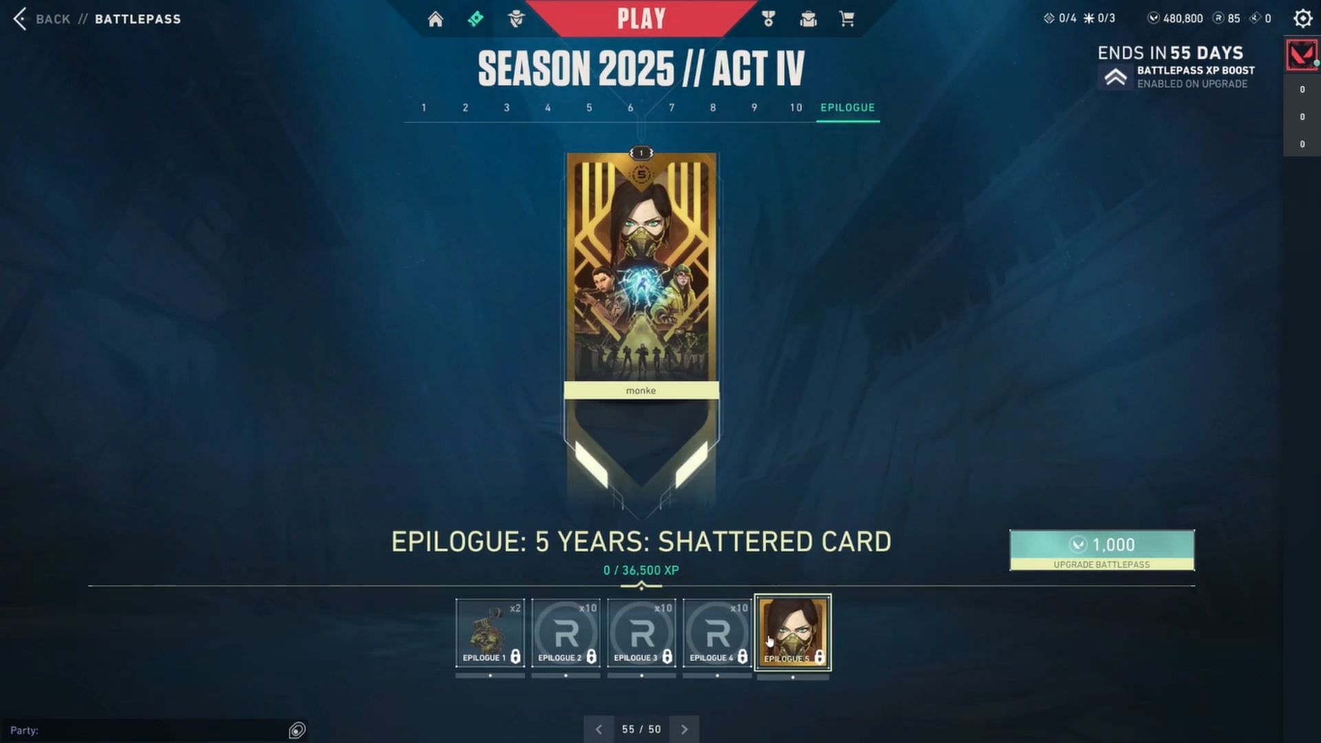 Epilogue Card in Valorant Season 25 Act 4 battlepass (Image via Riot Games)